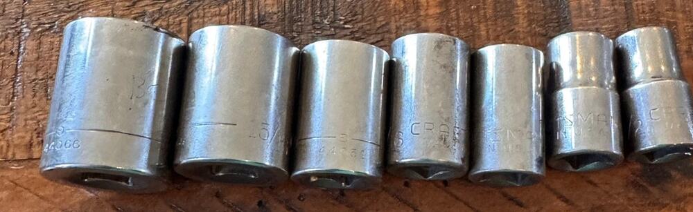 Craftsman G Ser 7pc Socket Lot 1, 15/16, 3/4, 11/16, 5/8, 9/16, 1/2 1/2" Dr 6pt